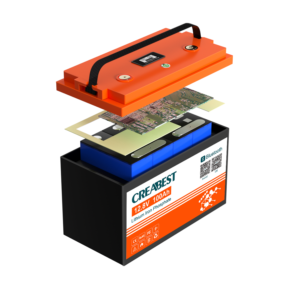 LiFePO4 Akku 100Ah 12,8V für Wohnmobil, Wohnwagen, Camping, Solaranlagen, Off-Grid, Boote, Mover, Backup-Stromversorgung mit Bluetooth