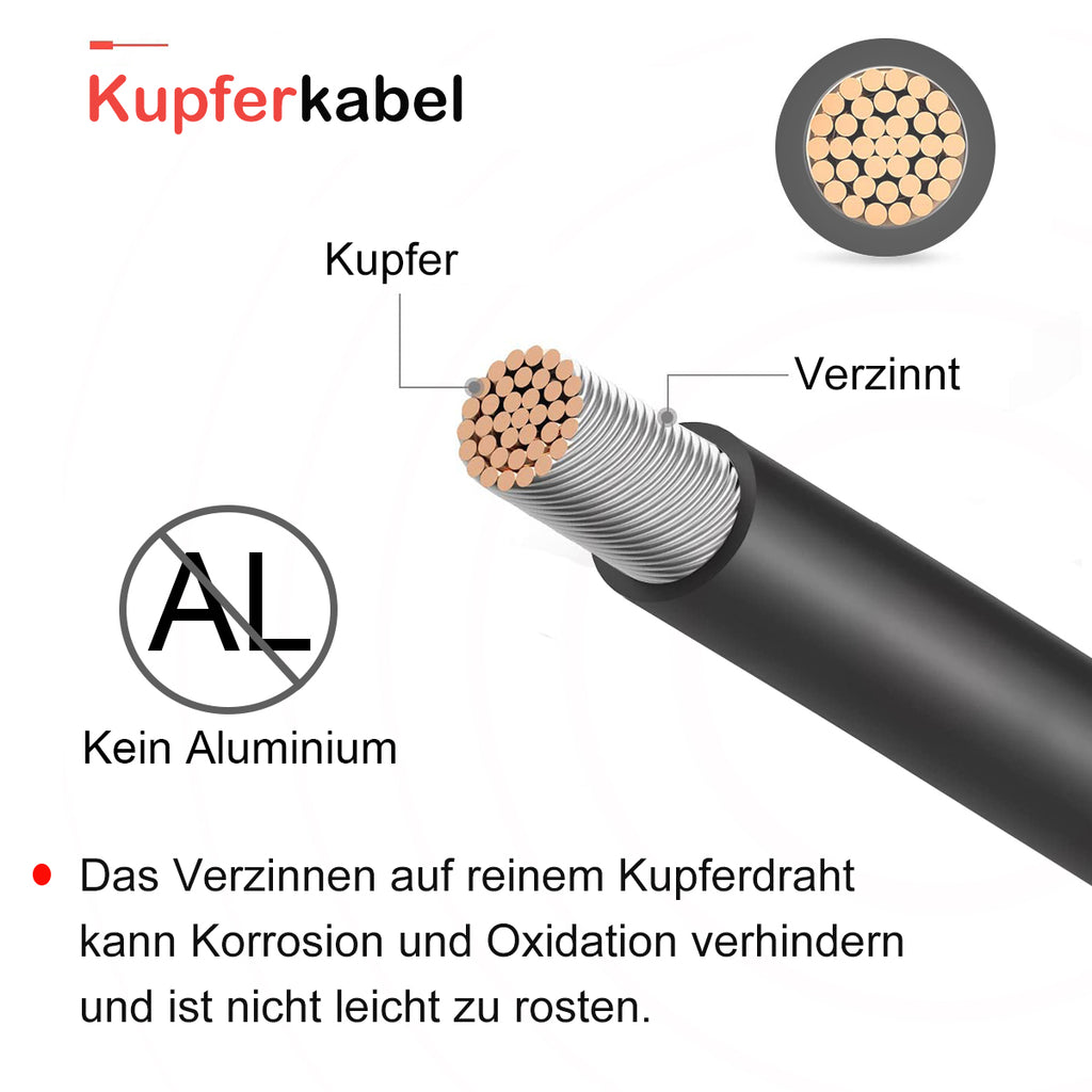 Creabest 6mm² Solarmodule Verbindungskabel, 10 AWG Solar Panel Verlängerungskabel Solar Anschlusskabel mit ein paar Kabelstecker für Photovoltaik Montage (3m Rot + 3m Schwarz)