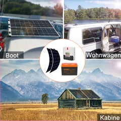 Solaranlage für Wohnmobil / Wohnwagen / Boote / Camping 200W Flexible mit batterie