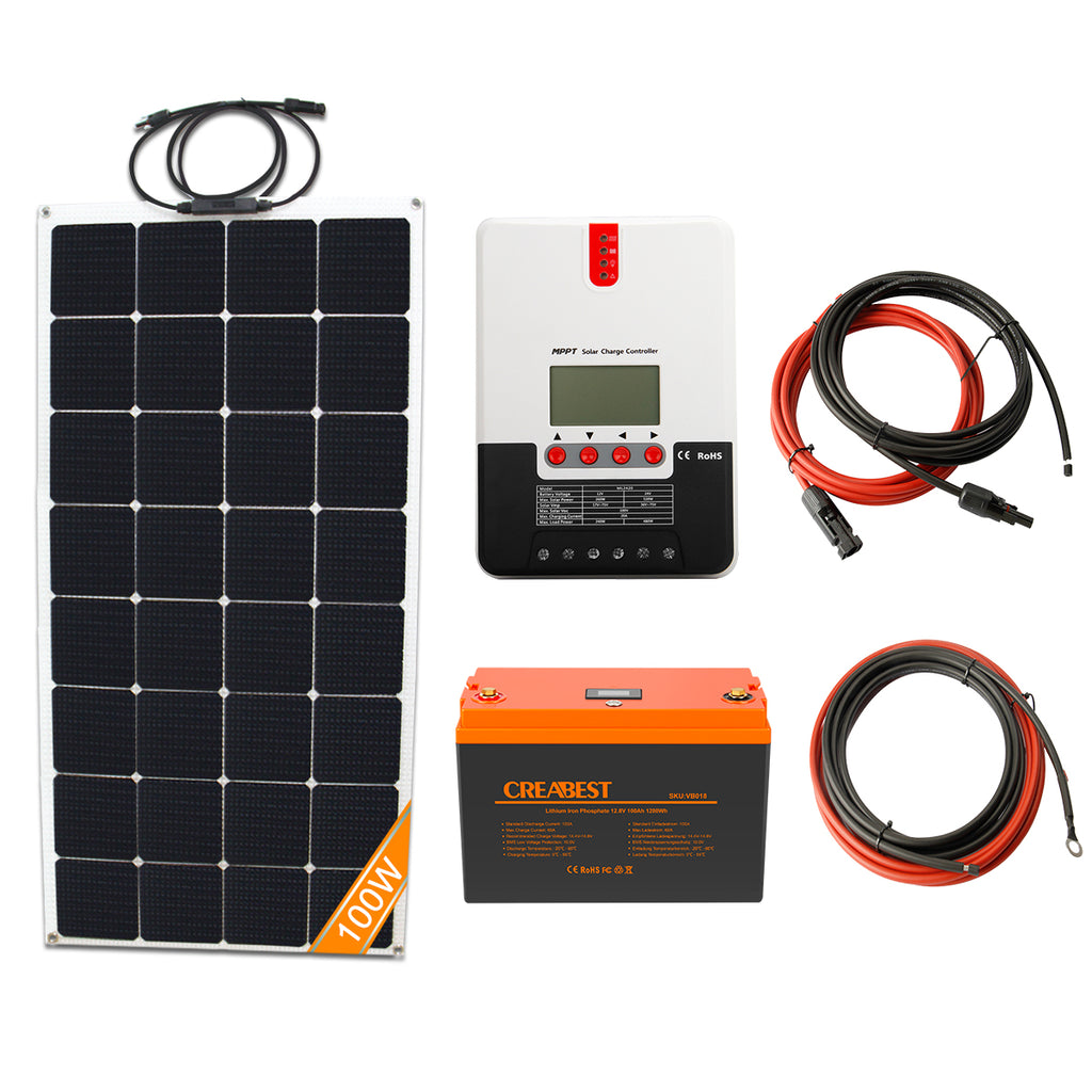 Solaranlage für Wohnmobil / Wohnwagen / Boote / Camping 100W Flexible mit batterie