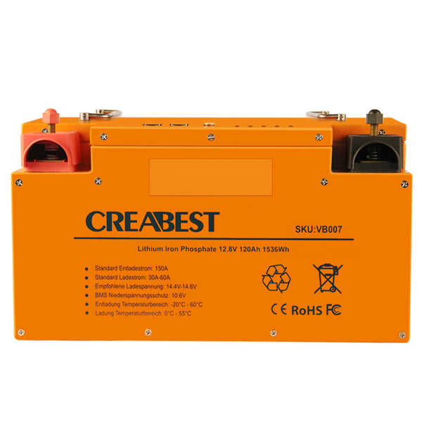 LiFePO4 accu 120Ah 12,8V voor camper caravan campingboot off-grid met Bluetooth & APP