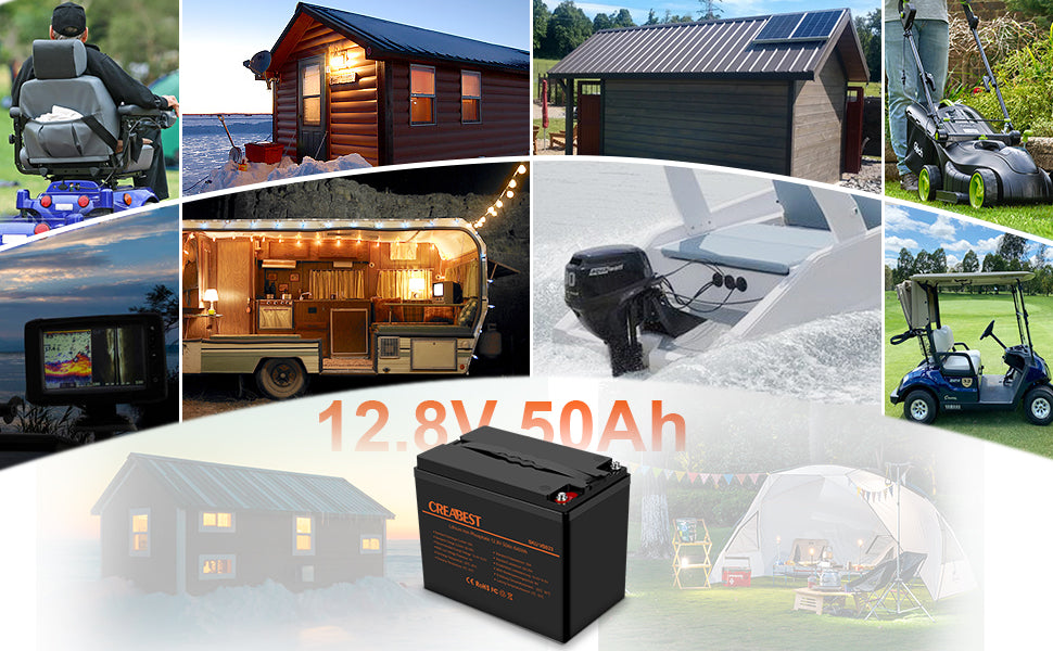 LiFePO4 Batterie 50Ah 12,8V für Wohnmobil, Wohnwagen, Camping, Solaranlagen, Elektromotor, Off-Grid, Boot.