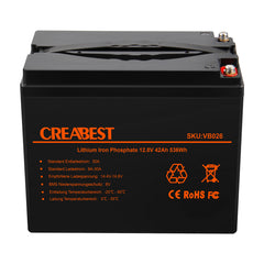 LiFePO4 Batterie 42Ah 12,8V für Wohnwagen, Camping, Solaranlagen, Off-Grid, Boote, Elektromotor, Wandern, Backup-Stromversorgung