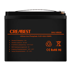 LiFePO4 Batterie 42Ah 12,8V für Wohnwagen, Camping, Solaranlagen, Off-Grid, Boote, Elektromotor, Wandern, Backup-Stromversorgung